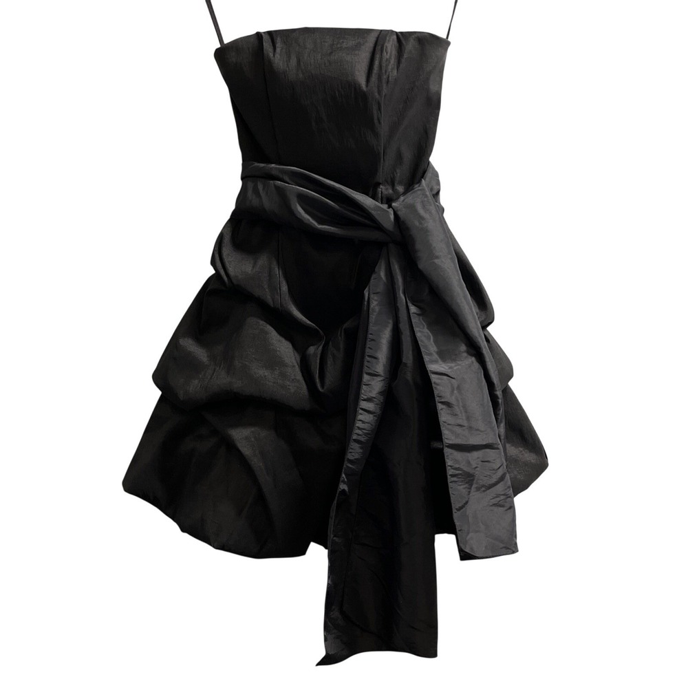 Vintage Go Jane Y2K Dress Women XS Black Strapless Pleated Bubble Hem Mini Event